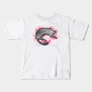 Watercolor cute cat and beautiful peonies Kids T-Shirt